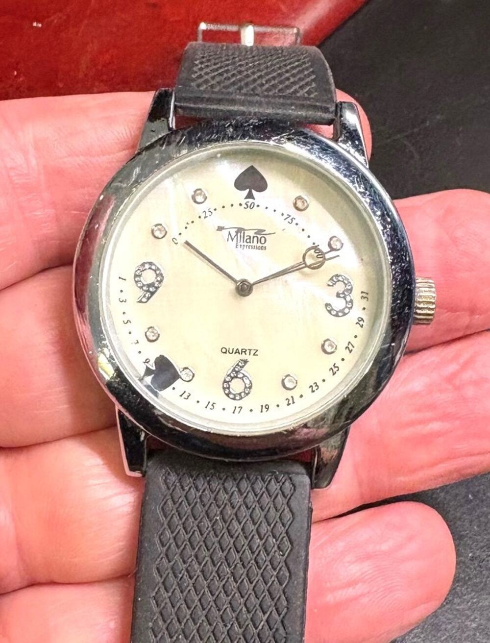 40mm Milano Expressions Quartz Watch, MOP Face, Black Poly Band